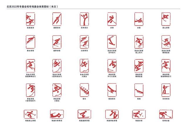 这是北京2022年冬奥会和冬残奥会体育图标(朱文).