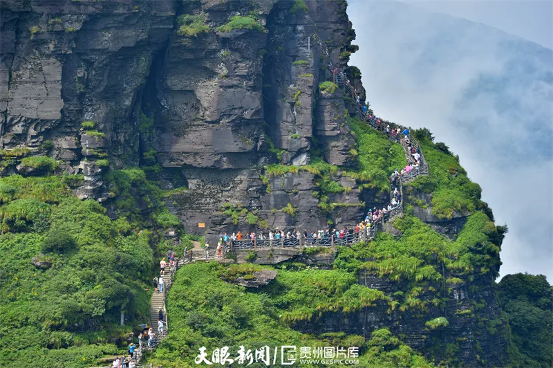 >多彩贵州网>多彩贵州网贵州频道>贵州旅游> 游客在梵净山景区红云