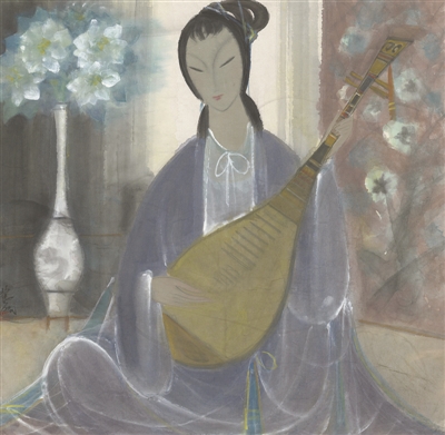 中华艺术宫藏林风眠中国画《琵琶仕女》.