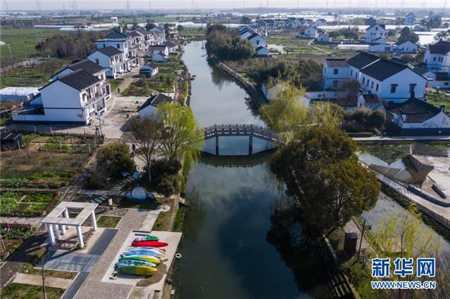 3月10日,空中俯瞰嘉善县姚庄镇横港村(无人机照片).